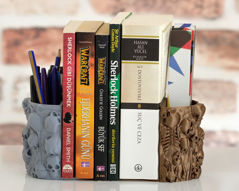 Wall of Skulls Bookends with BookmarkPen Holder, Halloween Nurs Wall of Skulls Bookends with BookmarkPen Holder, Halloween Nurs