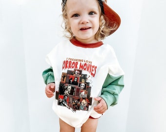 I freakin Love Horror Movies Kids Romper, Kids Halloween Romper, Kids Halloween Fashion, Baby Halloween Romper, Kids Baby Halloween