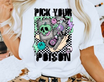 Pick Your Poison Halloween Shirt Adult, Adult Halloween Shirt, Horror Shirts Adults, Horror Halloween Shirt, Halloween Fashion