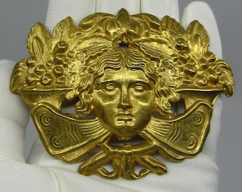 Antique brass / gilded metal Psyche or Cherub face furniture mount Empire / Neoclassical style Luxury ornament Victorian decor 1800s French?