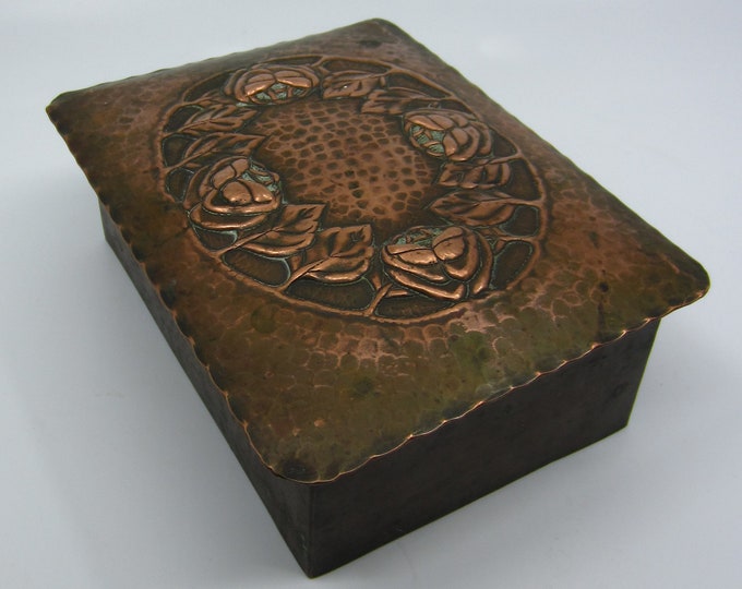 Antique Swedish Copper Jewelry Box Arts & Crafts Style Repoussé Decor