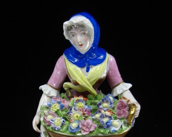 Antique French Porcelaine de Paris Bourdois & Bloch porcelain figurine Flower girl From early 1900s Hand painted 1700s style Exquisite gift