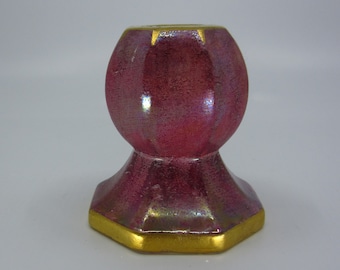 Vintage Swedish Gustavsberg Josef Ekberg hand painted iridescent pink lusterware porcelain candle holder Art Deco Gold trim Sweden 1930s