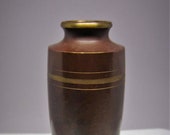 Unusual Vintage Japanese brown metal vase Bronze Brass Enamel paint Meiji style Japan Asian Retro Engraved decor Elegant shape Decorative