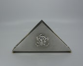 Vintage Art Deco Swedish C G Hallberg pewter napkin holder with a female figure in relief 1933 Scandinavian design Nordic style gift Sweden
