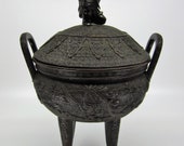 Large detailed Antique Japanese bronze Incense burner Censer Cymbal player Musician figurine Phoenix Qilin Meiji Japan Asian metal art Gift