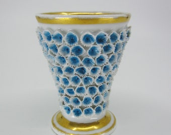 Rare antique French flower encrusted small porcelain vase Snowball style decor Jacob Petit Old Paris Mid 1800s Boule de neige Unique gift