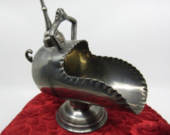 Antique British silverplated metal sugar scuttle with miniature scoop / spoon Late 1800s or early 1900s Marked EPBM Victorian style serving