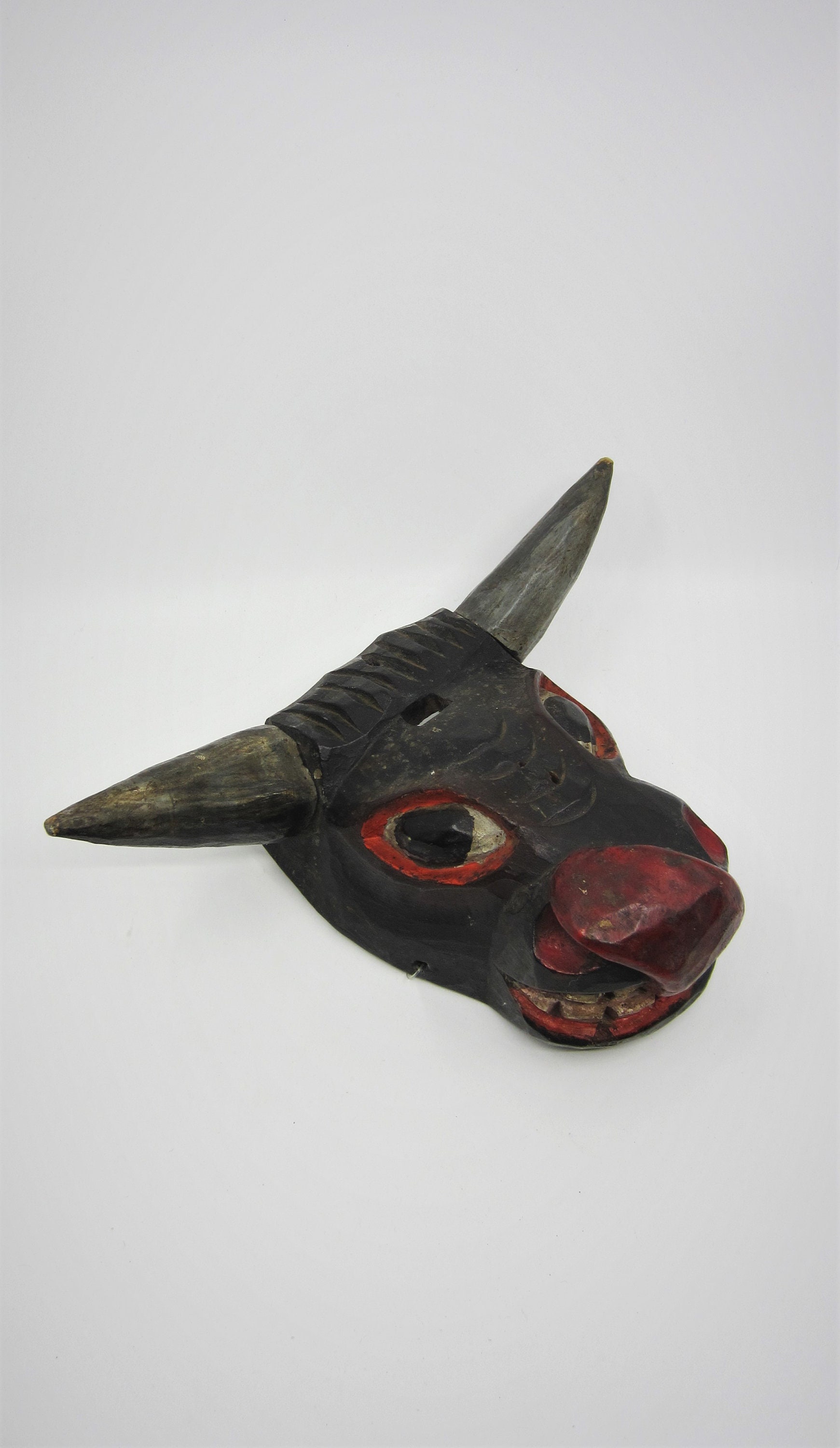 Vintage Guatemalan Hand Carved Wood Torito Dance Mask Ethnic