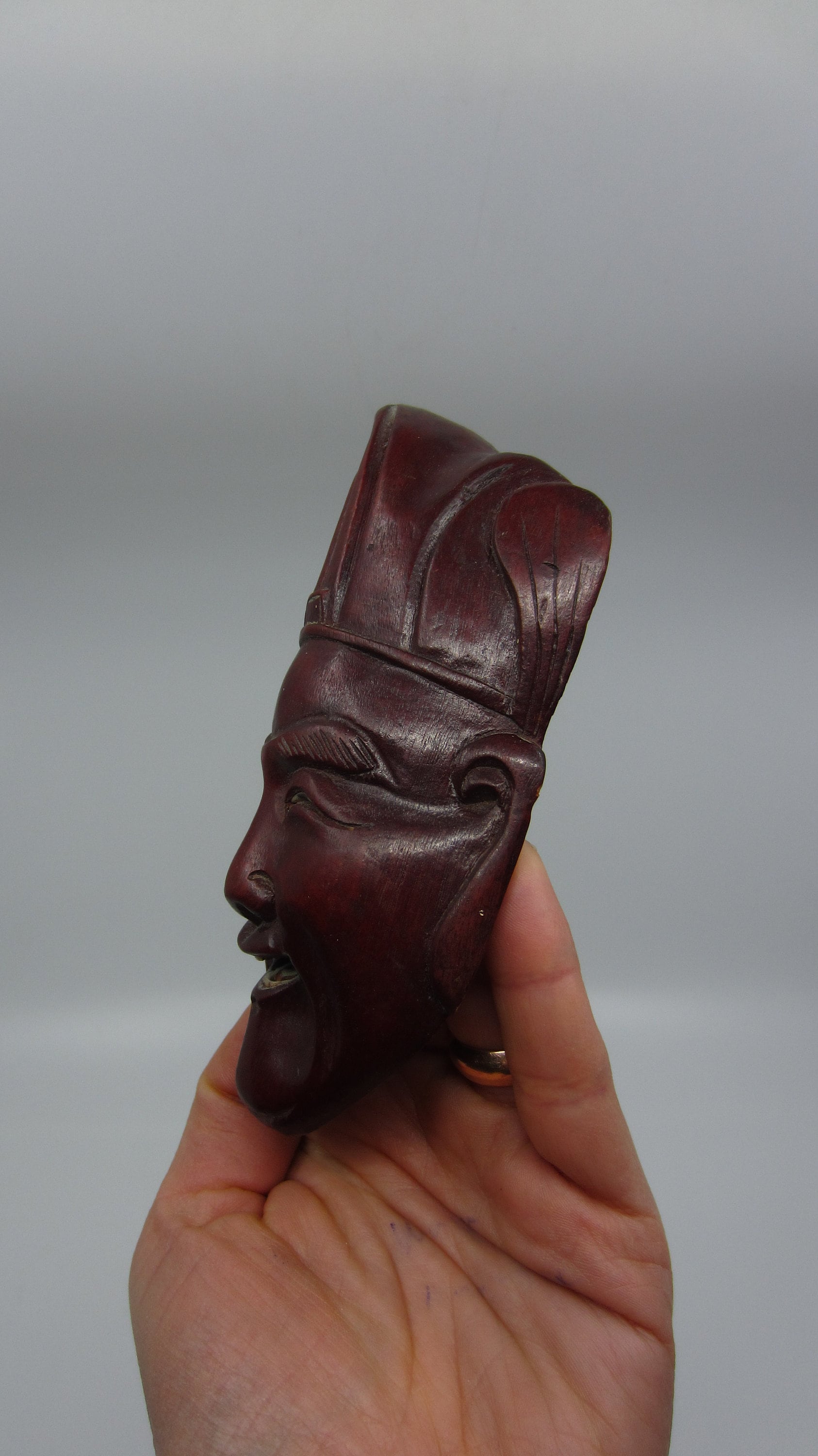 Vintage / Antique Chinese Hand Carved Wooden Mask With Inlaid Eyes ...
