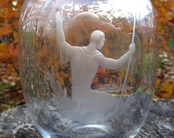 Vintage Swedish Orrefors massive glass vase Designer Nils Landberg 1936 Religious subject Engraved decor Scandinavian art glass Nordic gift