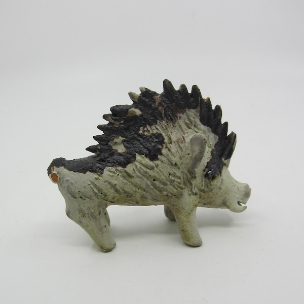 Vintage hand crafted wild boar pottery miniature Unsigned Italian? Small animal ceramic sculpture Cute mid century figure 1950s 1960s Italy?