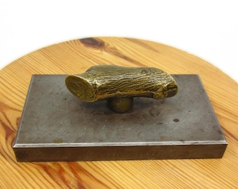 Antique Swedish figural metal paperweight Piece of tree branch Signed J. Lagerqvist 1906 Nature inspired desk decoration Sculptural ornament