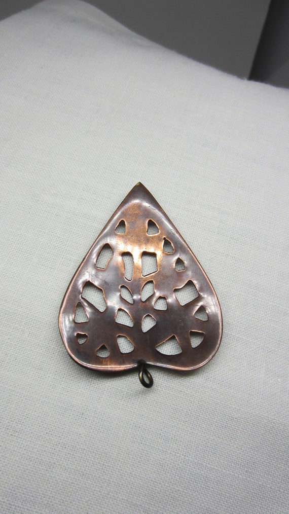 Vintage Swedish Leaf / Heart shaped copper pendan… - image 6