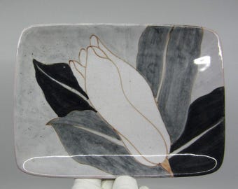 Vintage Italian Ernestine Cannon small glazed ceramic tray / dish from 1953 Minimalist floral decor Mid century modern pottery Made in Italy
