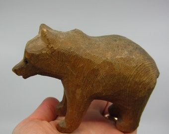 ヴィンテージスウェーデン木製手彫り茶色クマのフィギュア素朴な