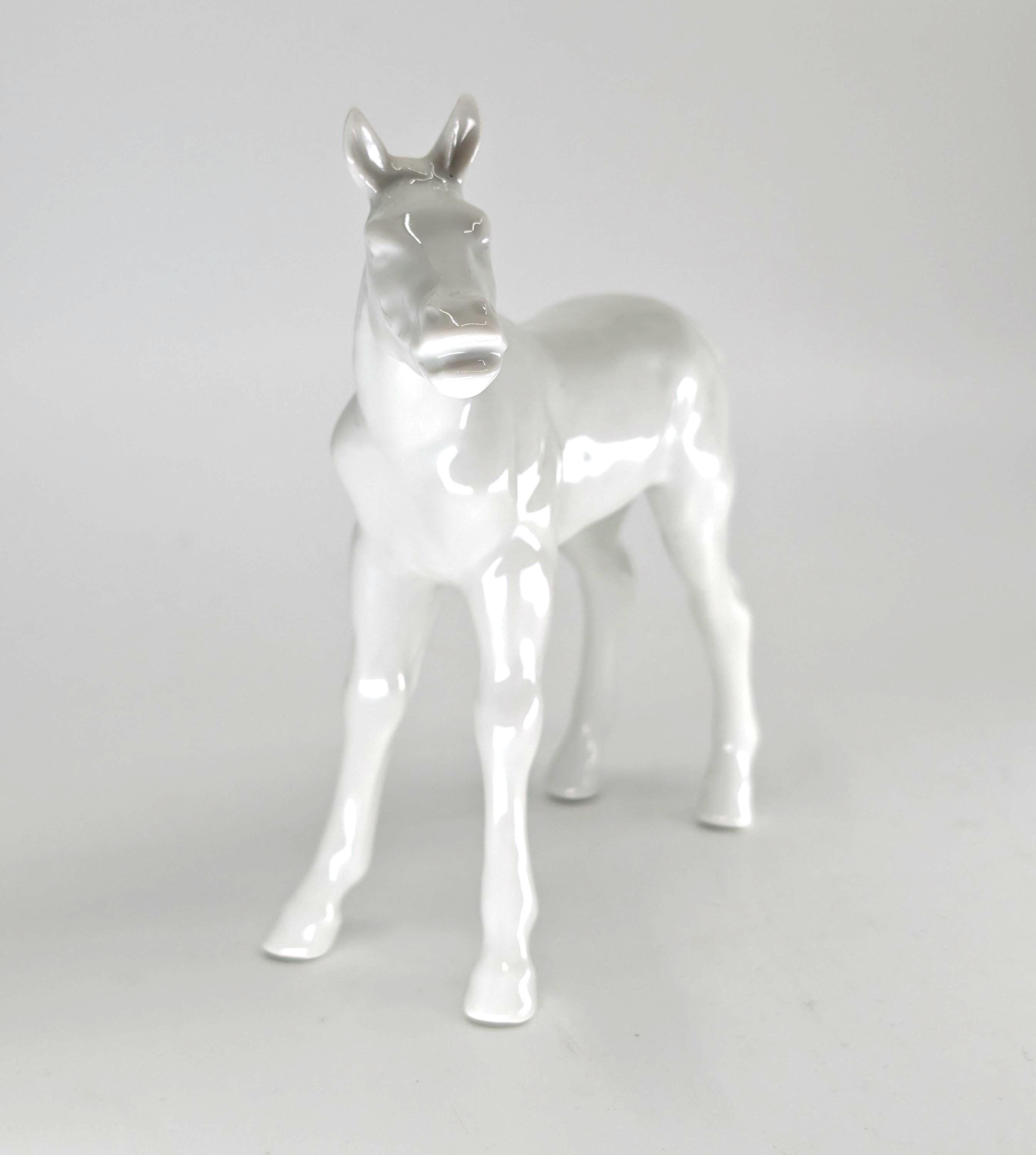 Vintage German Schaubach Kunst White Porcelain Figurine Foal Baby Horse Donkey Statuette Pferd Cute Animal Gift Collectible Made in Germany