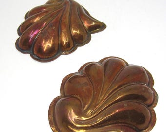 Pair of antique Swedish tin lined copper molds Rustic kitchen decor Scandinavian farmhouse wall ornament Charming cottage decoration Sweden