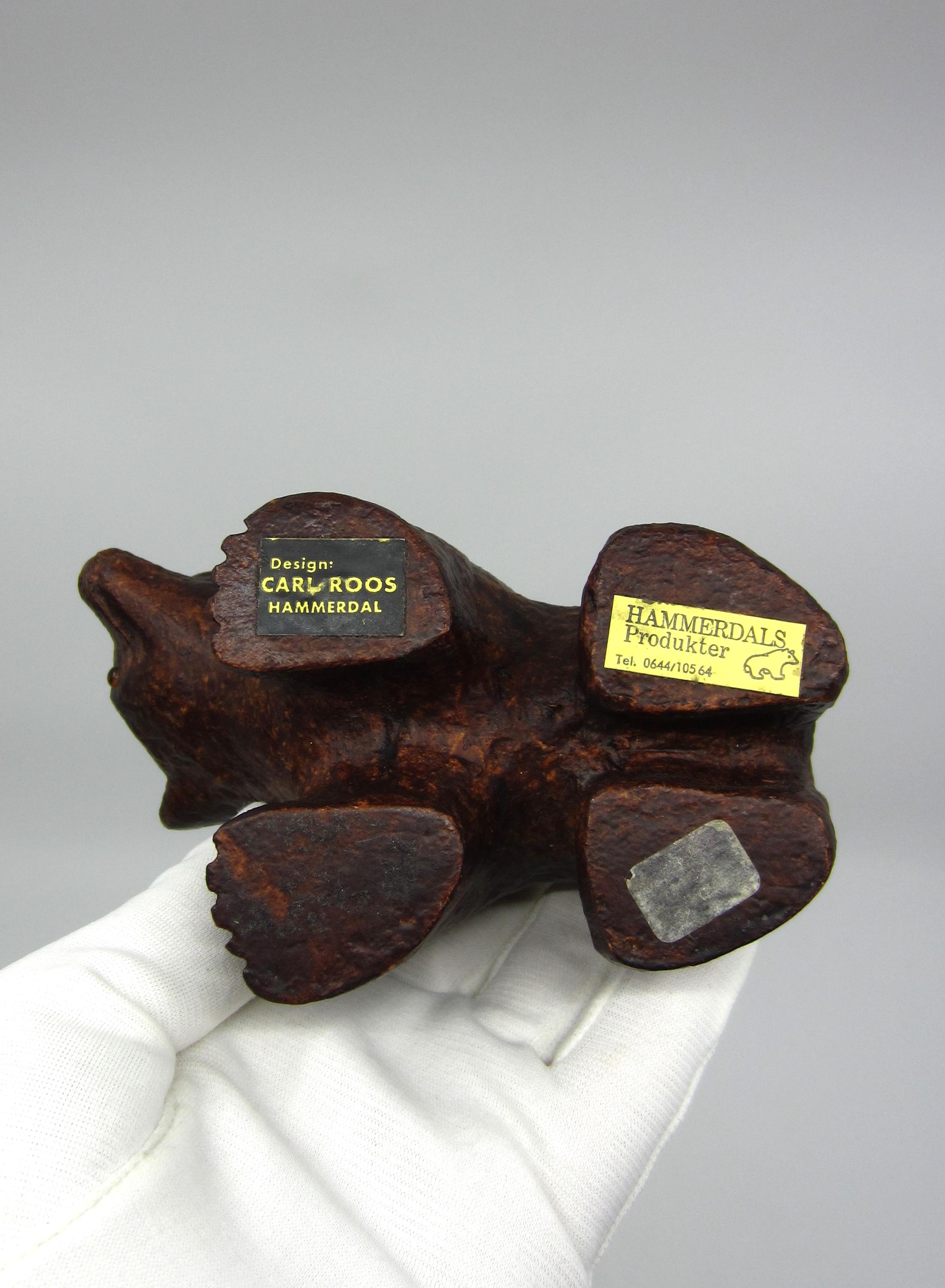 Vintage Swedish Carl Roos Small Brown Bear Figurine Made of Moss