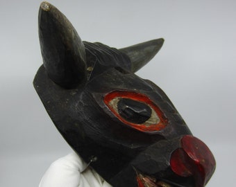 1950年代 台湾 原住民 装飾マスク 黄色と黒 プリミティブ 木彫り 1950