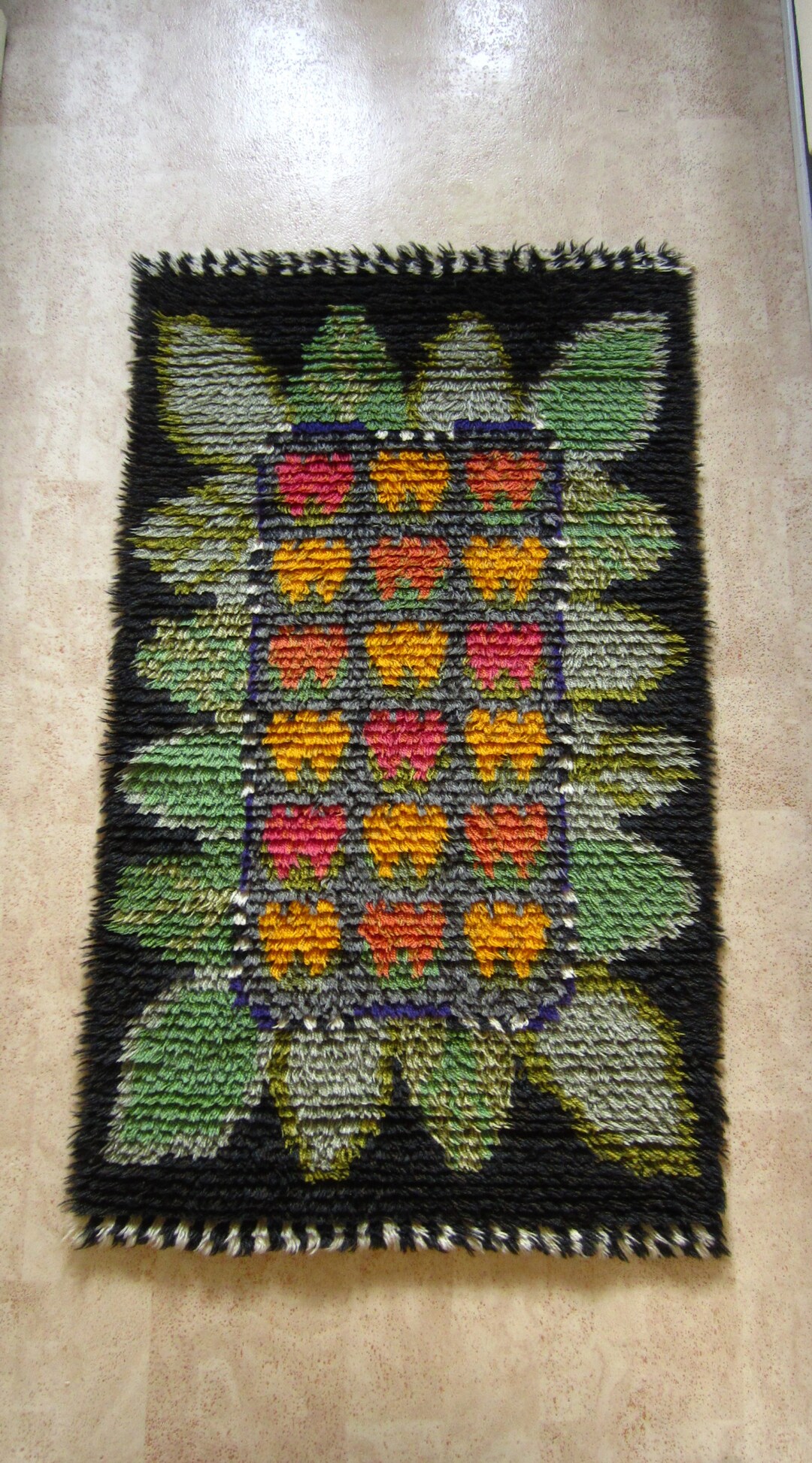Sweedish Rug Making Vintage Swedish Handmade Woolen Rya Rug With Geometric Decor Flower Bed ...