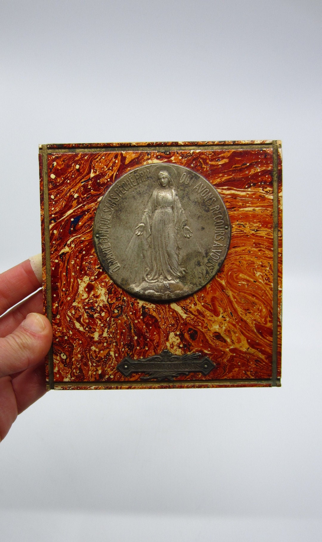 Antique French Plaque "souvenir De Notre Dame De Lourdes" Our Lady of ...