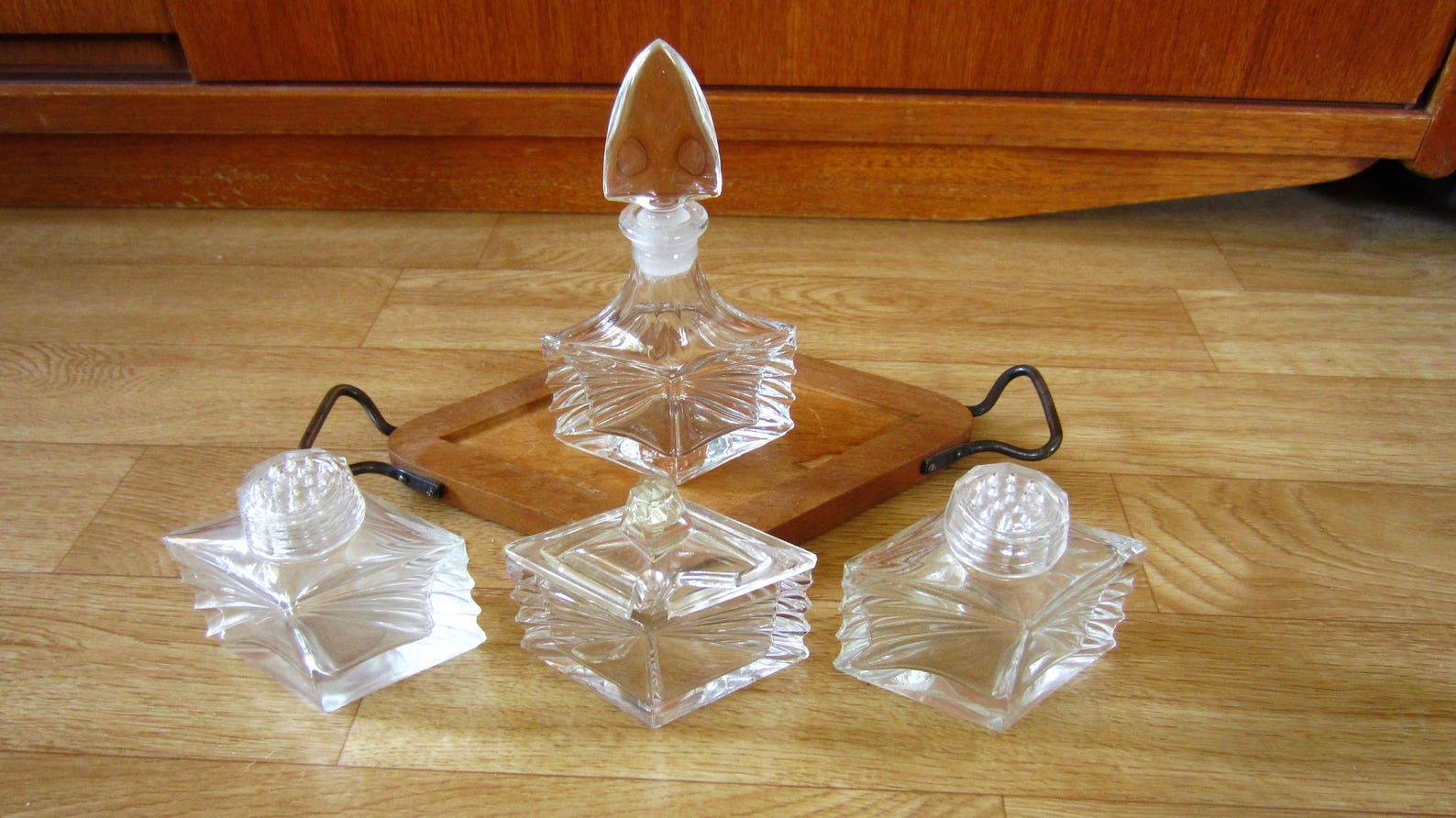 Vintage Glass Condiment Set / Vinaigrette Set / Cruet Set on a Etsy