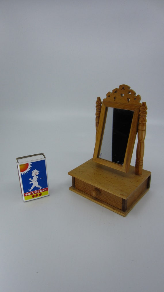 Vintage Swedish Miniature Wooden Dressing Table Mirror In A Miniature Wooden Dressing Table Mirror