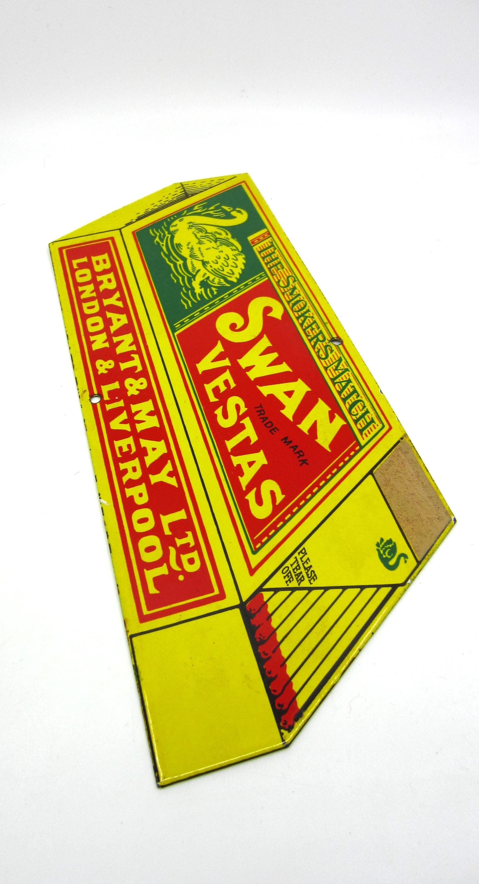 Vintage English Metal Advertising Sign Swan Vestas Smoker's Match