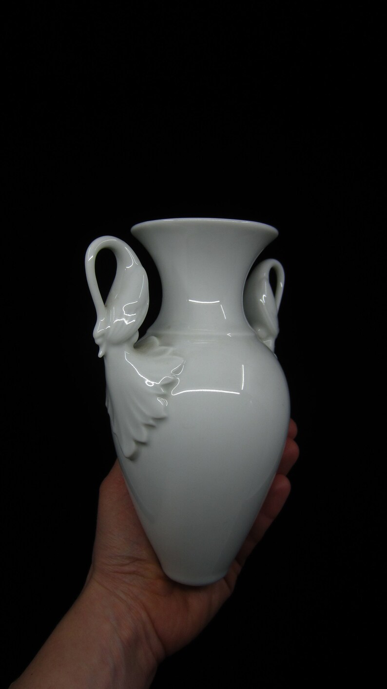 Classical Vintage White Porcelain Vase With Swan Handles Etsy