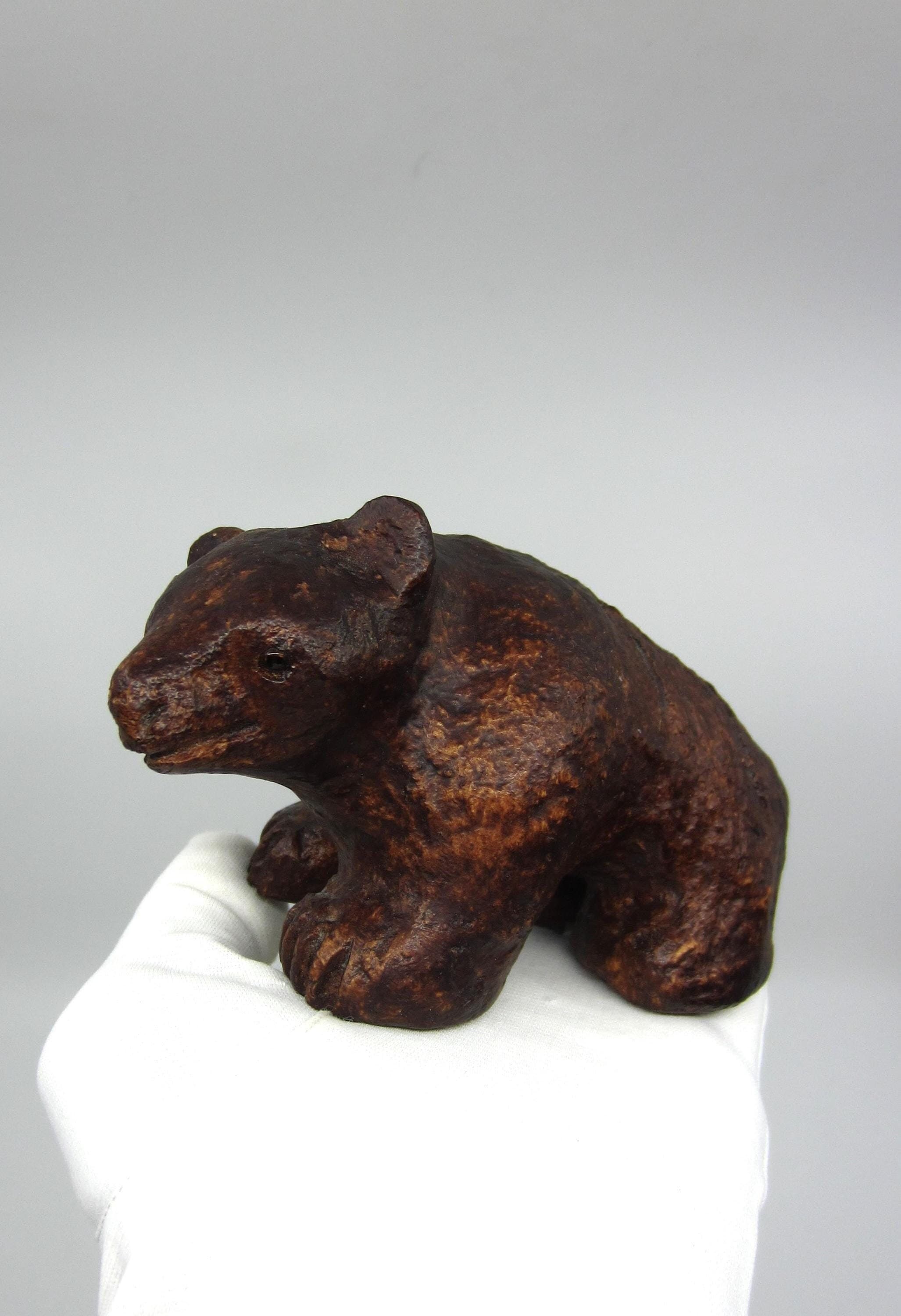 Vintage Swedish Carl Roos Small Brown Bear Figurine Made of Moss