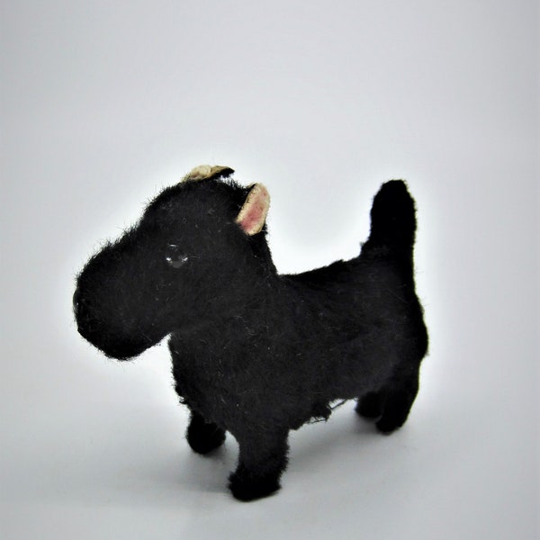 Vintage small black toy dog German? Cute terrier figure 1940s 1950s Collectible gift Cute tiny shabby chic decoration Old charming miniature