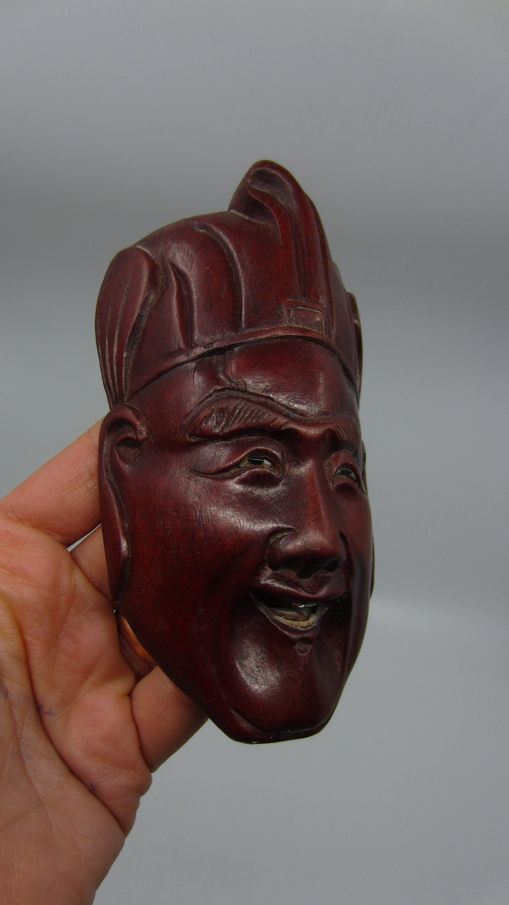Vintage / Antique Chinese Hand Carved Wooden Mask With Inlaid Eyes ...