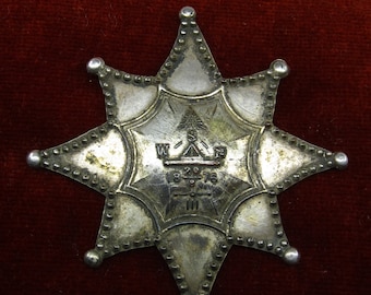 Antique Masonic eight pointed star metal badge Luminous Delta symbol "WSN 20/8 1876" - Lodge foundation date? Commemorative Freemason plaque