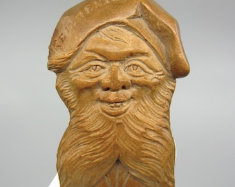 Antique Swiss hand carved wooden pocket watch case from Reichenbach Formed as Santa Claus / Gnome's head Christmas curiosities Black Forest