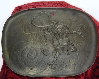Antique Swedish Bolinders cast iron commemorative plaque Japanese Thunder God Raijin with his drums Mythological relief decor Made in Sweden