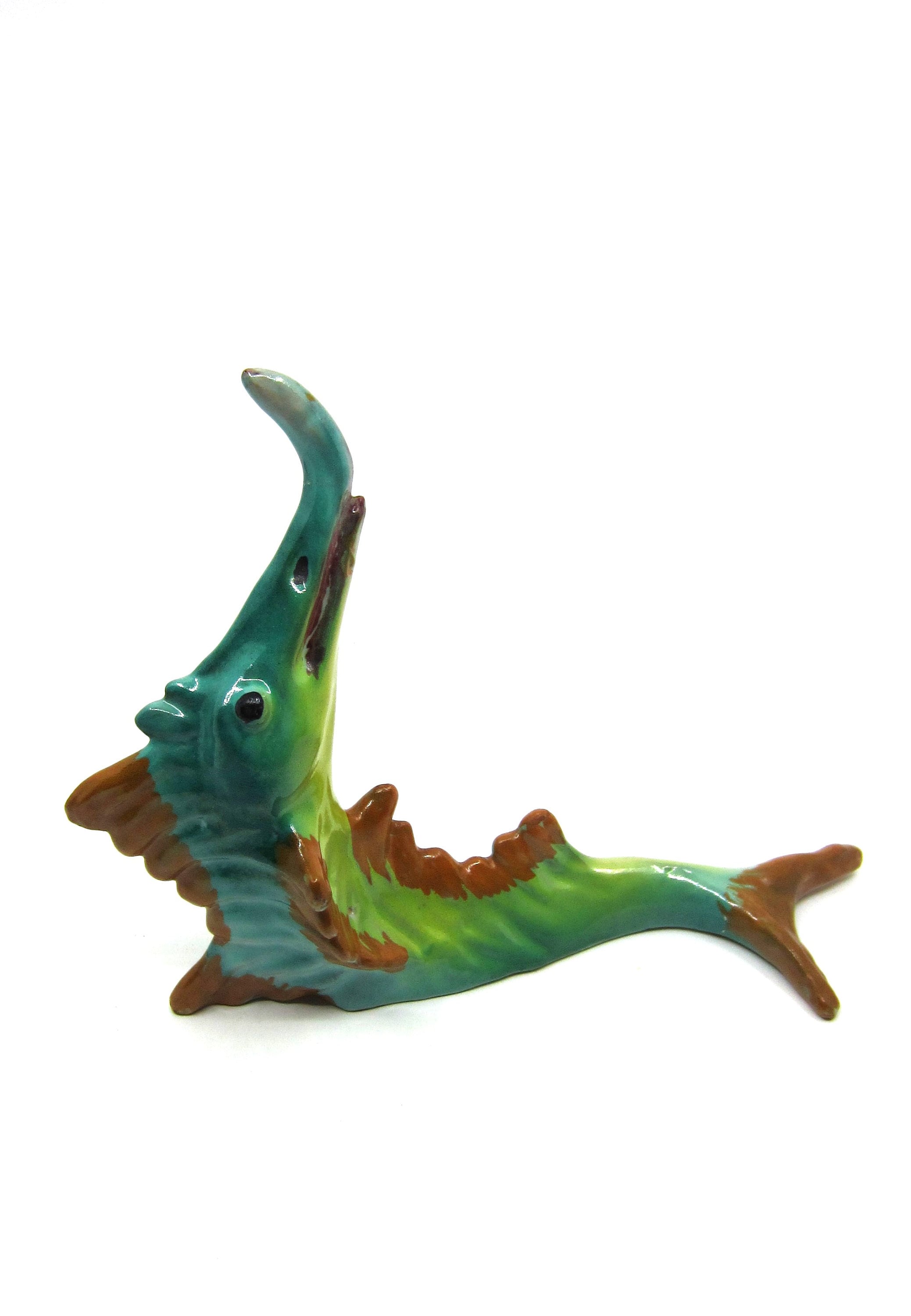 Vintage Italian Matteo Di Lieto ceramic Sword Fish sculpture 1940s 1950s Mid century pottery figure Charming maritime ornament Made in Italy
