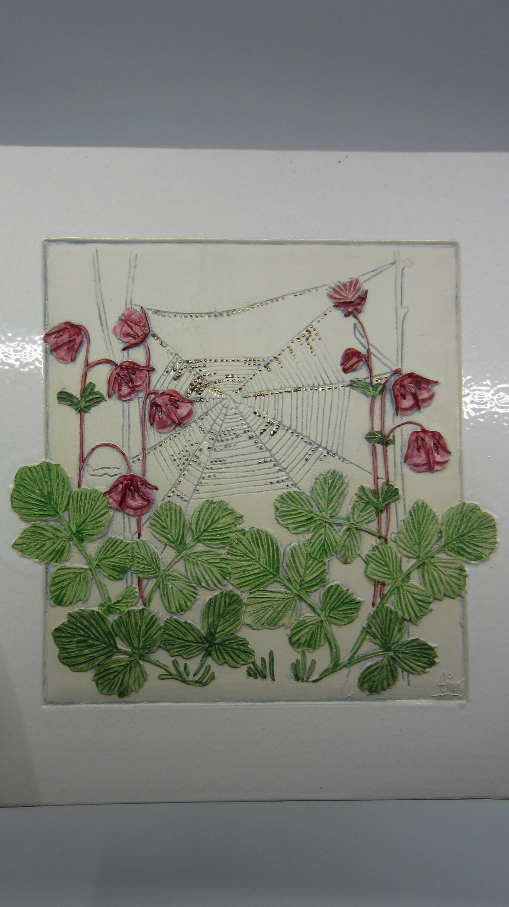 Vintage Swedish JIE White Ceramic Wall Plaque Water Avens Designer