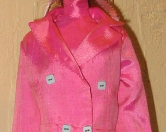 Pink Thai Silk Pantsuit for 15 inch fashion doll, French Hand Sewing