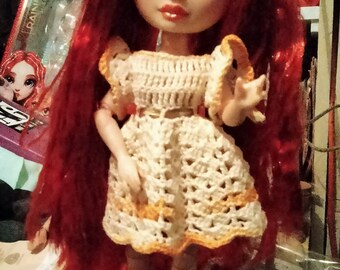 Variegated yellow and white crochet dress, fits 10 inch fashion dolls