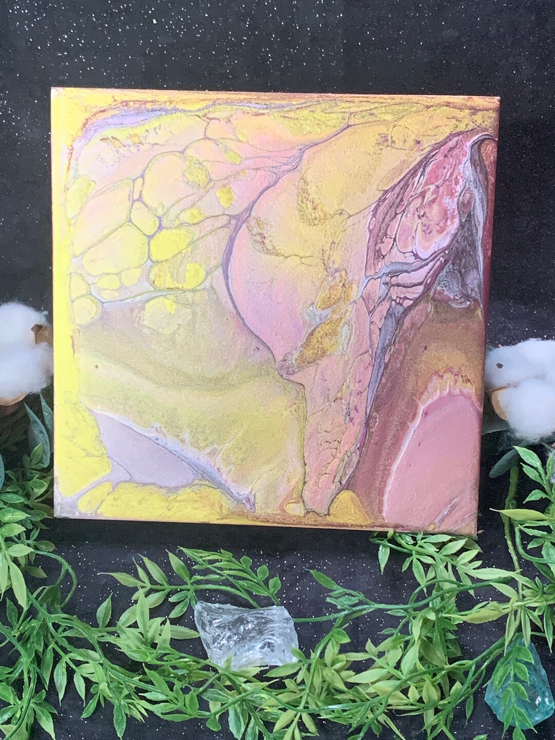 Spotted Golden Painting, Paint Pour Painting, Fluid Art, Acrylic