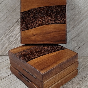 Reclaimed Wood and Epoxy Coasters, Poplar,  Set of 4