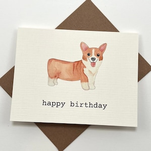 Carte d’anniversaire Corgi - Aquarelle Mignonne Carte de Joyeux Anniversaire avec Chien - Ensemble de Cartes Corgi d’Anniversaire