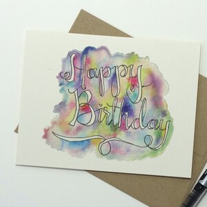 Cartão de aniversário colorido, cartão de aniversário em aquarela, cartão de aniversário em aquarela, cartão de feliz aniversário pintado