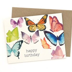 Schmetterling Geburtstagskarte - Aquarellierte Happy Birthday Karte mit Schmetterlingen - Fröhliche Geburtstagskarte