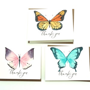 Conjunto de 3 cartões de agradecimento/conjunto de cartões borboleta aquarela