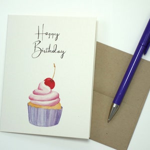 Cupcake Geburtstagskarte - Aquarellierte Happy Birthday Karte - Fröhliche Kunst Geburtstagskarte