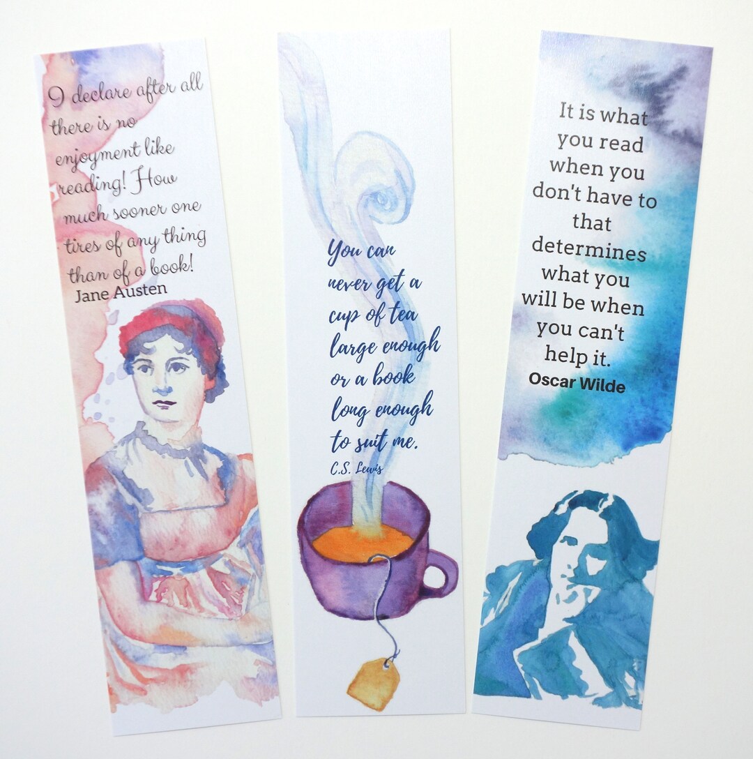Set of 3 Literary Bookmarks Featuring Oscar Wilde, Jane Austen, and C.S. Lewis With Original ...