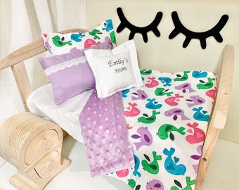 5 pcs Violet doll blanket Violet plush minky doll bedding Big doll accessories Doll size quilt Doll comforter Multicolor doll bedding set