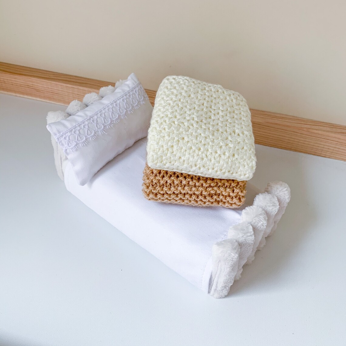 Miniature knitted blanket 1/12 scale comforter white doll Etsy